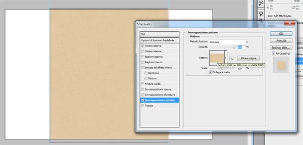 Seguiamo lo stesso procedimento con l altra texture carta: apriamola in un nuovo documento, salviamola come pattern e, nel documento