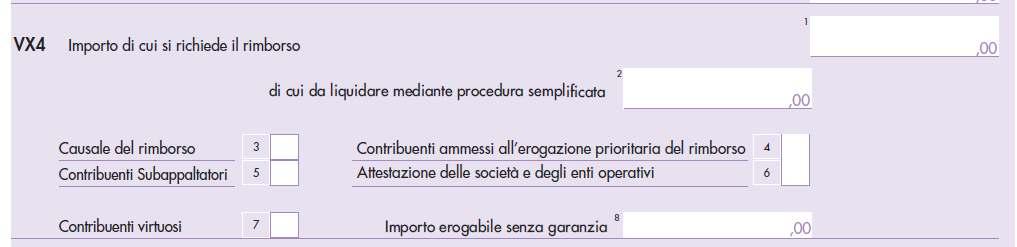 QUADRO VX* A seguito della soppressione del quadro VR riservato alla richiesta di rimborso, è stato rivisto il