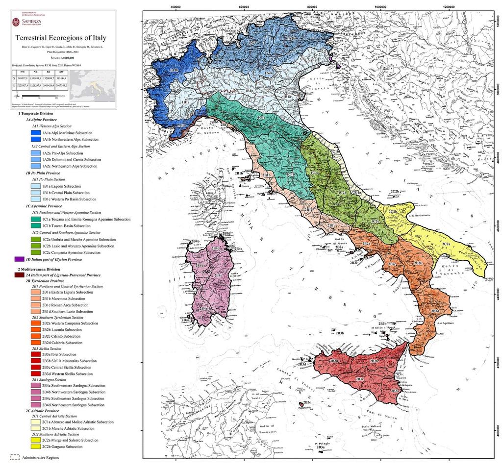 Map of Ecoregions of Italy Blasi