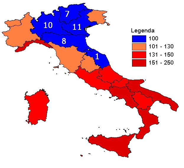 DEA CRS Orientamento Output Liguria: 171,28% Benchmarks: