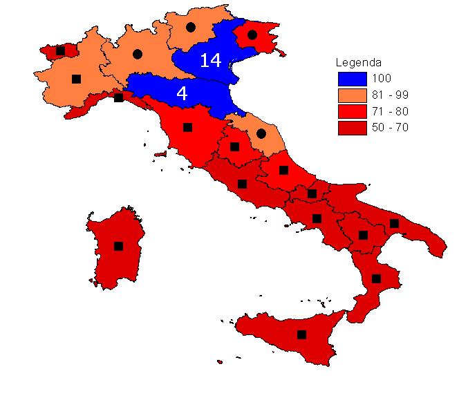 FDH Orientamento Input Regioni Benchmark Numero di Regioni per le quali l Emilia Romagna è un riferimento sulla