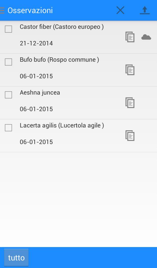 Consultazione delle osservazioni salvate Selezionare un osservazione. tutto Selezionare tutte le osservazioni.