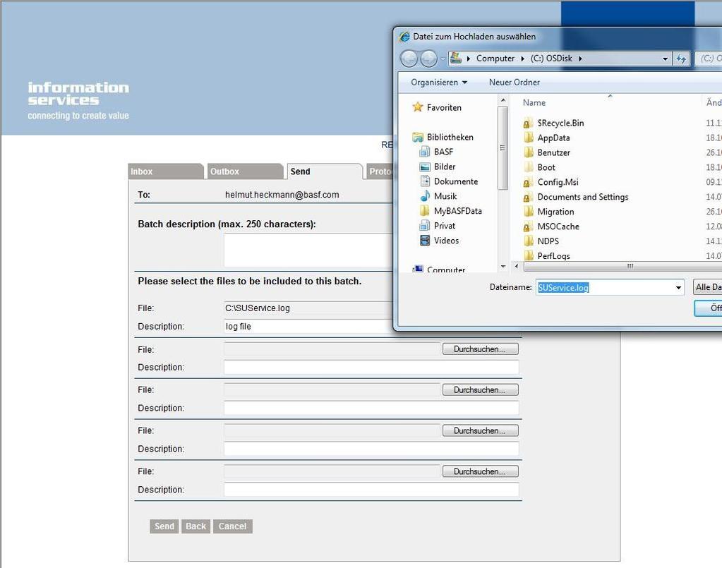 Illustrazione 4 - Selezionare un file utilizzando un dialogo standard del rispettivo sistema operativo 4.3 Assegnazione di una password Per ogni nuovo destinatario, è necessaria una nuova password.