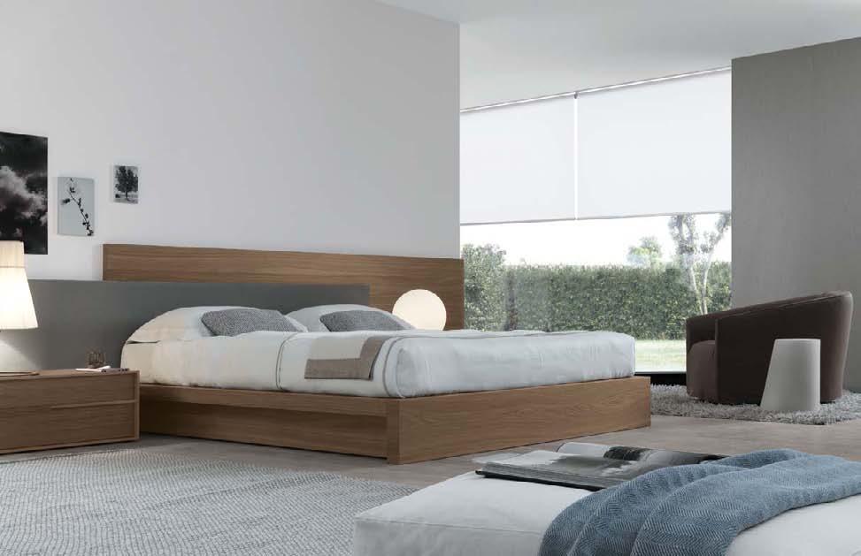 059 Collezione notte / Night collection Letto Mylove noce Canaletto e tessuto. Contenitori Feel noce Canaletto.