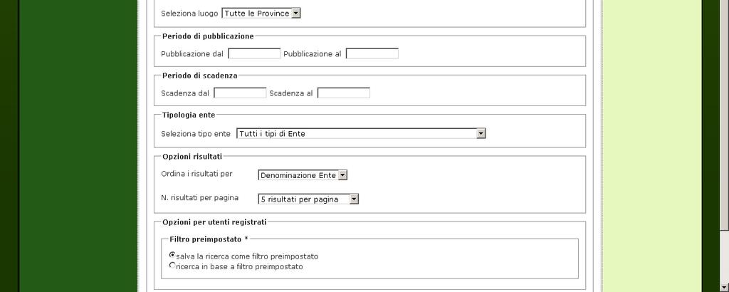 Fig. 46: Pagina di ricerca facilitata dei bandi di gara pubblicati.