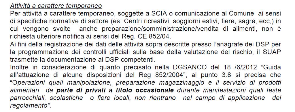 Normativa di riferimento Le FESTE TEMPORANEE devono attenersi alle disposizioni dettate dall attuale normativa comunitaria (REG.CE.852/2004, REG.