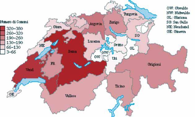 Figura 8. Il numero di Comuni per cantone svizzero 263 Sup. kmq Pop. 1 gen. 2011 N. comuni Sup.