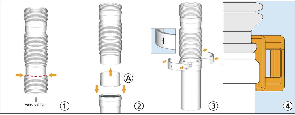 PLASTERM Monoparete rigido PPe 20 C Tubazione flessibile PPe 20 C MONOPARETE PLASTICA RIGIDO E FLESSIBILE PPe Istruzioni installazione raccordi Installare gli elementi del sistema camino secondo il