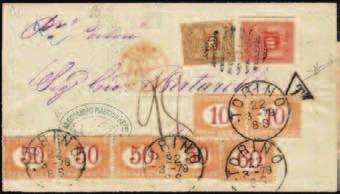 200 3859) Lettera in porto assegnato "8" decimi di lira da "BUENOS AYRES 15 GEN 57" a Bordeaux per via di mare con bollo in cartella nero "Vapori