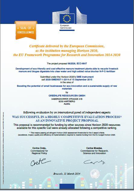 CERTIFICATE Title of the presentation Date N The SEAL OF EXCELLENCE Downloadable by the SME from 'my area' in Participants