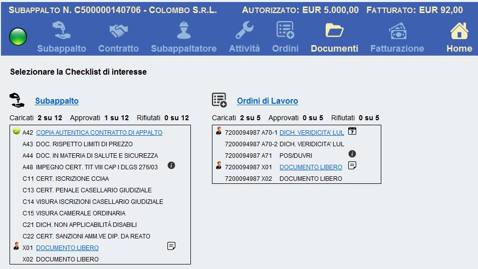 Monitoraggio subappalti Selezionando l icona e poi la pagina «Documenti» è possibile visualizzare la lista dei documenti relativi al