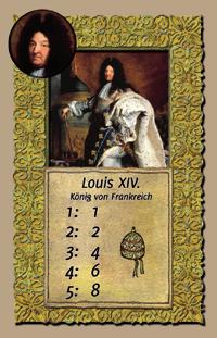 - Luigi XIV 5 carte nel gioco. Il potere politico del re francese consente ai giocatori di ricevere ulteriori voti.
