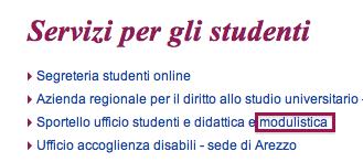 Percorsi personalizzati per vari utenti: studenti disabili e studenti erasmus che però rimandano al sito di Ateneo http://www3.unisi.