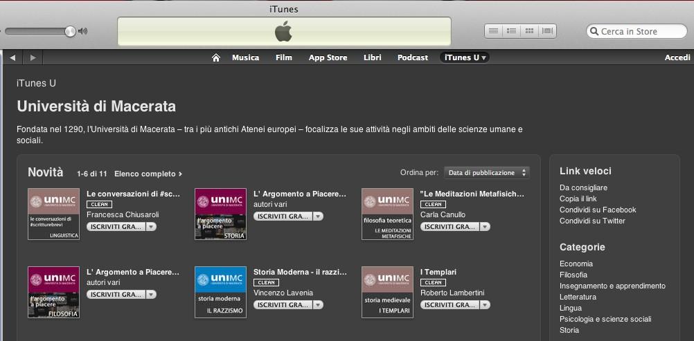 24 itunes Università Macerata Non sono presenti: Forum di discussione Strumenti