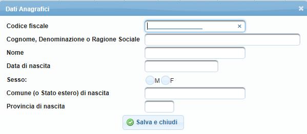 Dati anagrafici Premendo il pulsante per l inserimento dei dati anagrafici schermata che consente di inserire i propri dati anagrafici.