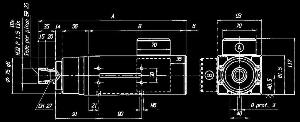 On request terminal box in B position with fixing holes on narrow part.