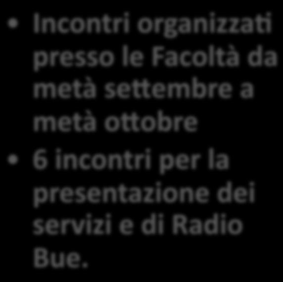 ACCOGLIENZA MATRICOLE Incontri organizza= presso le Facoltà