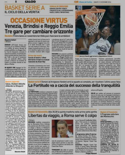 Pagina 8 Il Resto del Carlino (ed. Bologna) Sport [QSTITOLO]BASKET SERIE A.