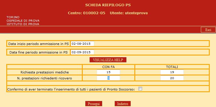 Spendiamo due parole per la sezione Visualizza / modifica riepilogo dati pazienti in PS (vedi Figura 6) : I campi Data inizio ammissione in PS e Data fine ammissione in PS sono inizializzati dal