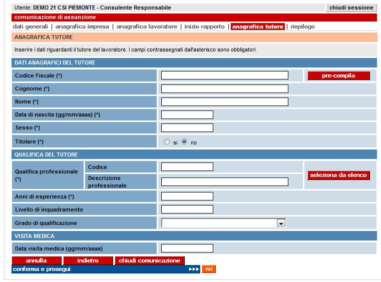 2.5 Anagrafica tutore Questa interfaccia è stata aggiunta per fare in modo che i dati del tutore, inseriti dall azienda ospitante del tirocinio, vengano importati direttamente dal Portale dei