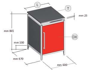 MODALITÀ D ORDINE MODULO ANTA ASP1000L1 (anta apertura destra) ASP1001L1 (anta apertura sinistra) SCELTA DEL TOP (T) (L) Utilizzo Portata del piano (T) 60