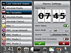 Sveglie Per impostare una sveglia: Selezionare Alarms, poi Alarm Si apre la schermata di impostazione della sveglia.