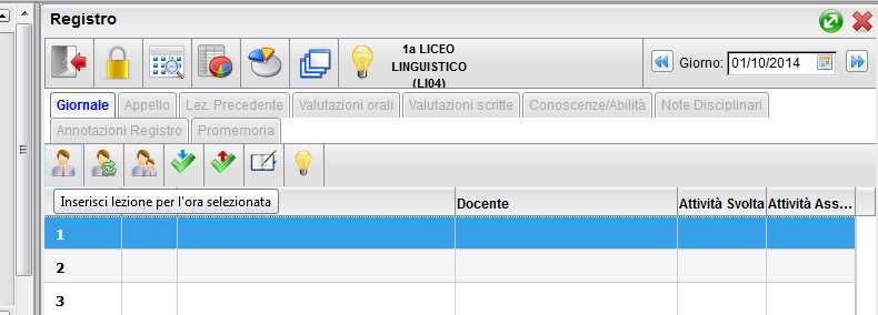 L i se i e to dei voti avvie e dal egist o del p ofesso e ide tifi ato o l i o a della schermata Aperto il registro apparirà la