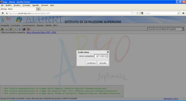 2 - indicare l anno scolastico che si desidera esportare