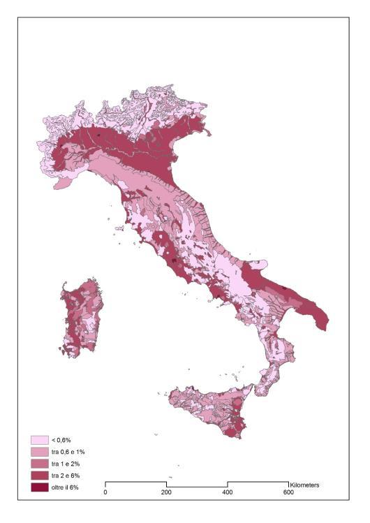 Simulazione effettuata su tutto il territorio nazionale attribuendo alle Unità di Paesaggio il tasso di