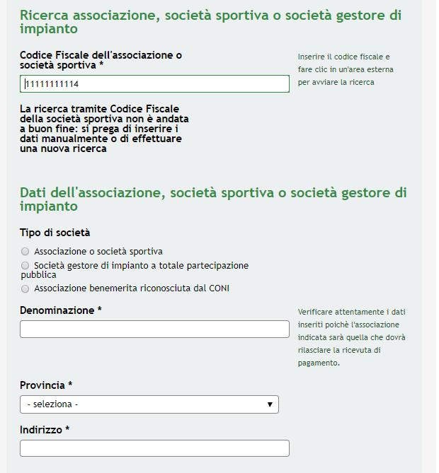 o effettuare una nuova ricerca (in caso inserimento errato del