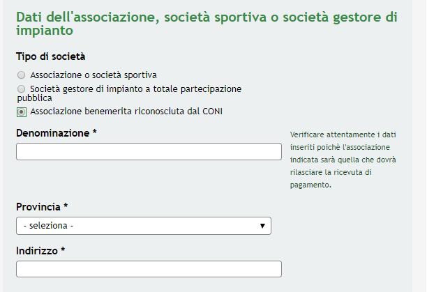 Figura 25 Modulo 2 Selezione Associazione benemerita riconosciuta dal CONI Proseguire la compilazione fornendo I Dati e Dichiarazioni di Iscrizioni al Corso o all attività Sportiva.