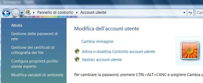 account utilizzato per l accesso a S4NET, secondo le seguenti modalità. Accedere al Pannello di Controllo.