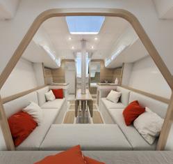 The central dinette with a large dining table and seats can be easily transformed into extra berth during race or cruising with extra guests.