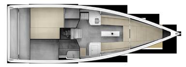 2 deck versions are provided; The standard deck plan provides a steering tiller with a main sail track adjustable through a cascade, and is located towards the stern.