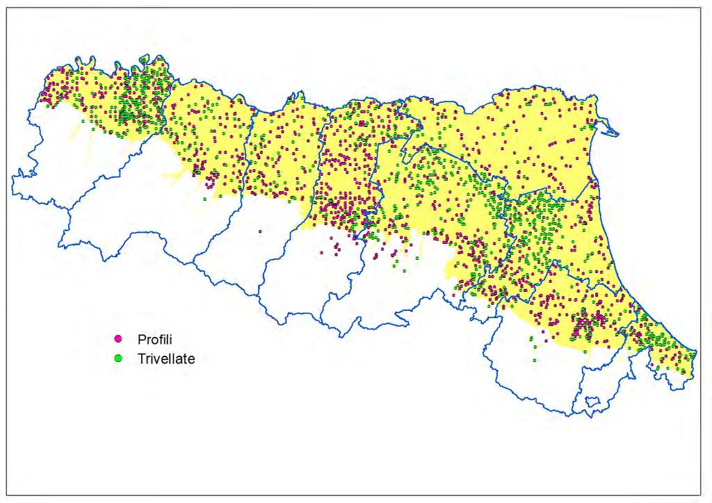 Per la costruzione di questa base dati sono stati selezionati nella banca dati dei suoli i siti di campionamento dei suoli (sia profili che trivellate) che fossero provvisti, almeno fino a 100 cm,