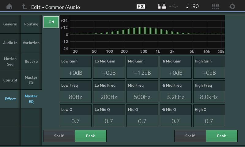 Normal Part (AWM2) Drum Part Normal Part (FM-X) /Audio Master (equalizzatore master) Da questa schermata è possibile impostare i parametri correlati all' master.