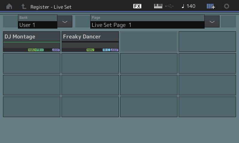 Live Set Register (registrazione) Dalla schermata Live Set Register è possibile registrare le performance nell'esibizione dal vivo.
