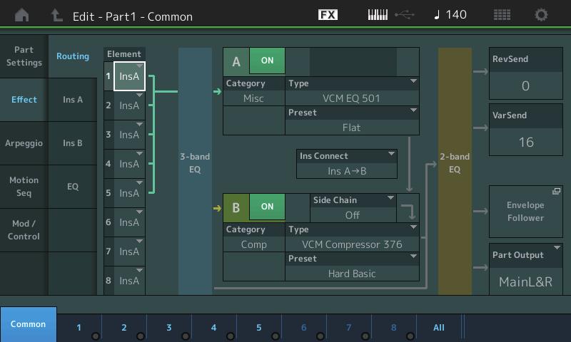 Normal Part (AWM2) Drum Part Normal Part (FM-X) /Audio Dalla schermata è possibile determinare i collegamenti degli effetti per le parti.