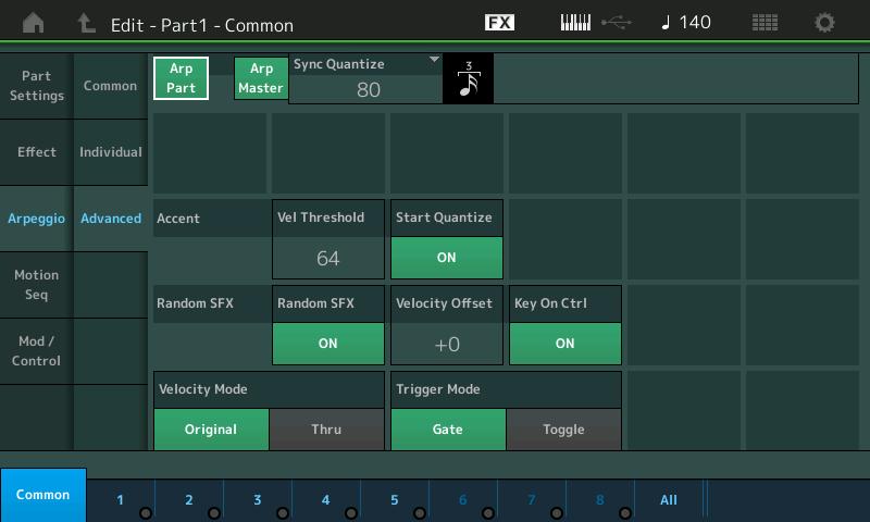 Normal Part (AWM2) Drum Part Normal Part (FM-X) /Audio Nella schermata è possibile impostare i parametri avanzati correlati alla funzione.