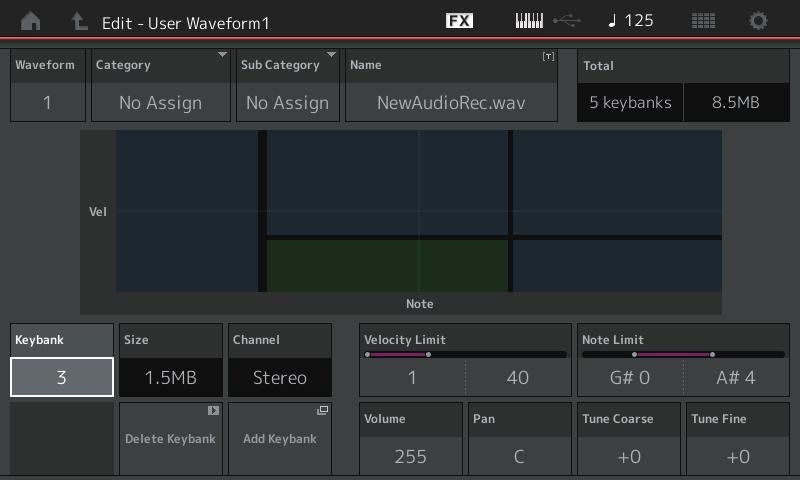 Normal Part (AWM2) Drum Part Normal Part (FM-X) /Audio Parte e forma d'onda È possibile riprodurre la forma d'onda assegnandola a una parte e suonando quindi la tastiera con tale parte.