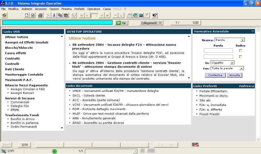 Desk Top Operatore Quali Soluzioni - Esempi LA SEZIONE INTERATTIVA: Per attivare le singole funzioni delle nuove procedure LA NORMATIVA: Accesso