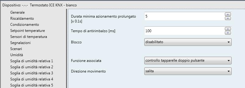 Gli oggetti di comunicazione abilitati da questa funzione sono IN.x - Movimento tapparelle (Data Point Type: 1.008 DPT_UpDown) e IN.x - Arresto/Regolazione lamelle (Data Point Type: 1.007 DPT_Step).