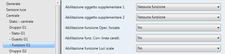 ABB i-bus KNX 3.2.3.2.3 Finestra parametri - Funzioni Gx In questa finestra parametri è possibile abilitare funzioni supplementari dell'uscita.