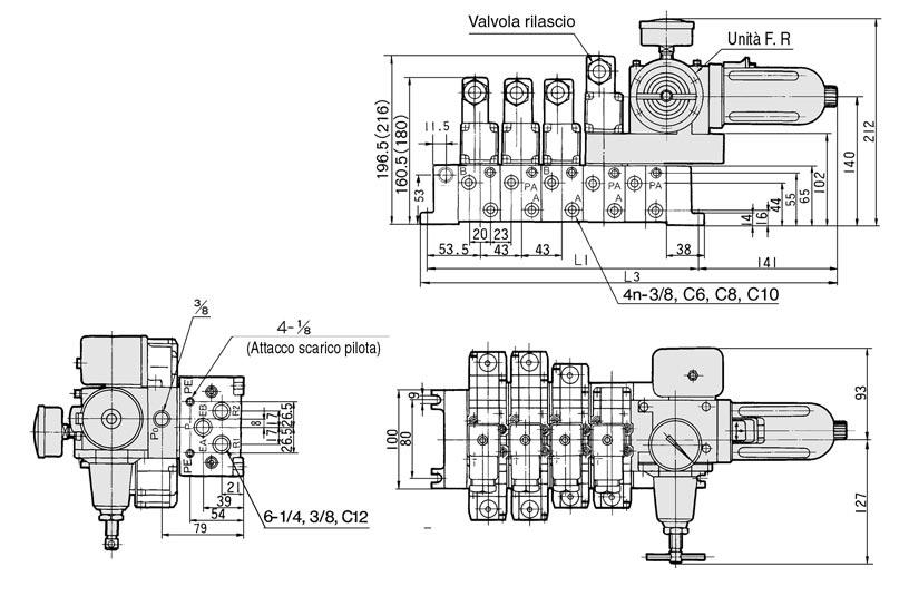 VS7-6 Manifold/Dimensioni Unità F.R. ( ): In caso di azionamento diretto manuale.