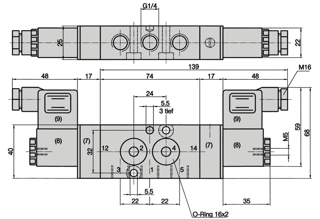 ICKN--10-HN, ICKN--11-HN ICKN--20-HN, ICKN--30-HN, ICKN--33-HN 1 = ingresso della pressione 2, 4 = uscita 3, = scarico (7) = comando manuale (dentello) può essere orientabile di 180 (8) = la bobina