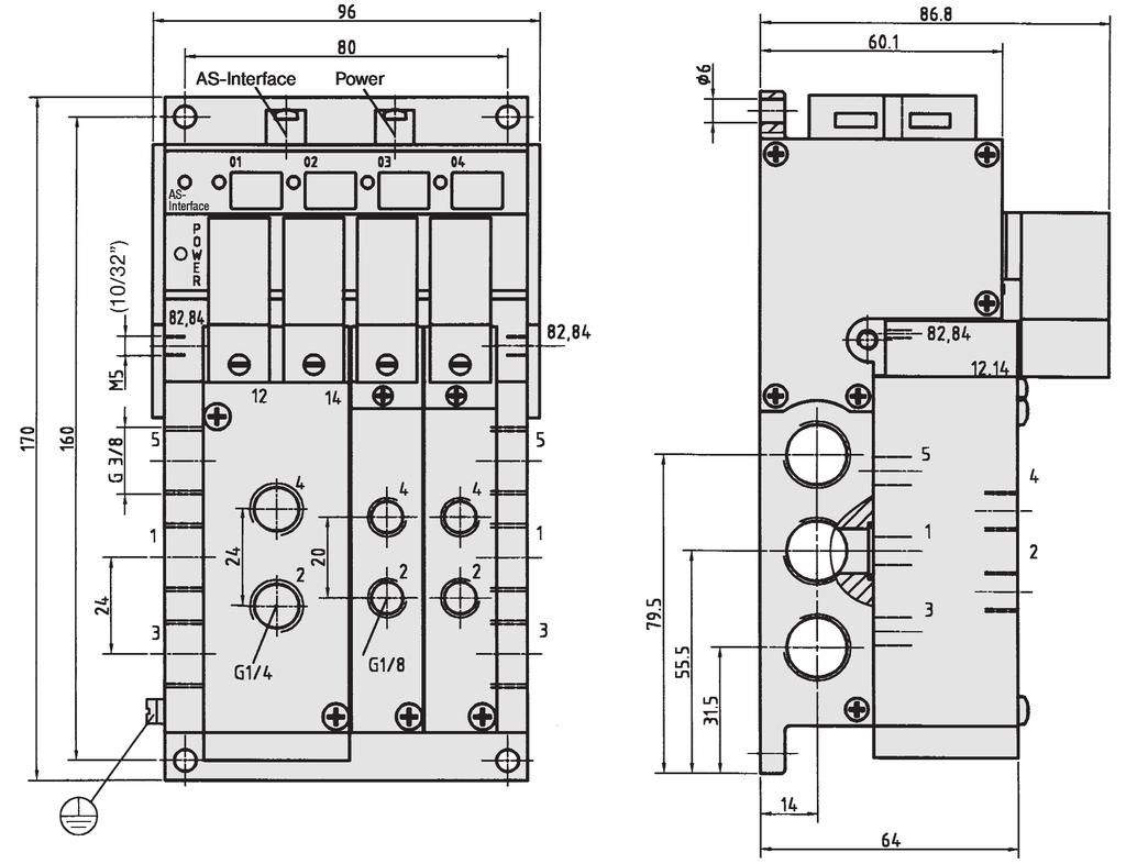 Multipolare, Interfaccia-AS, Profi- o Interbus 4 24 posizioni, G 1/8 e G 1/4, 900 2100