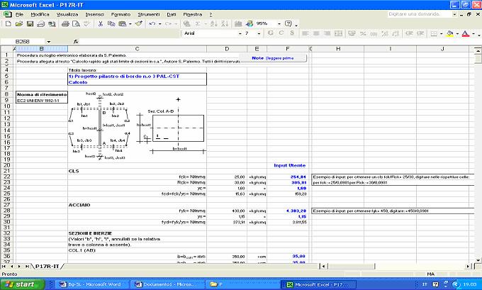 con unioni rese continue: progetto/verifica armature) I programmi in Excel, solo succintamente sopra