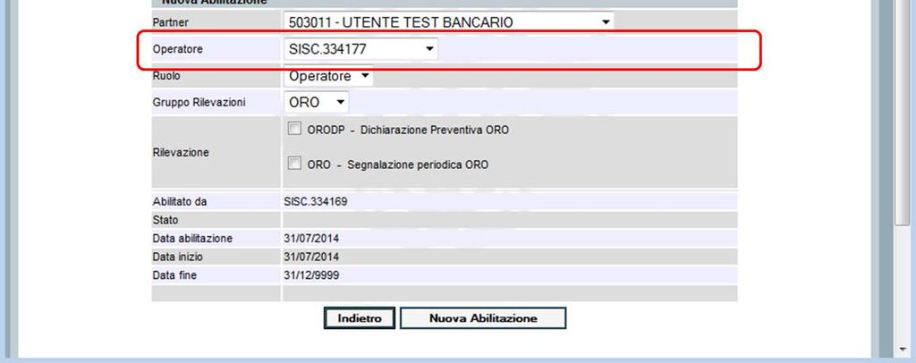 selezionato il ruolo da assegnare al richiedente (campo