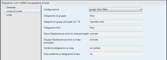 tutti i telegrammi passa telegrammi fisici passa telegrammi di gruppo [passa tutti i telegrammi] Commento Dopo questo intervallo di tempo il dispositivo esce automaticamente dalla "Funzione manuale".