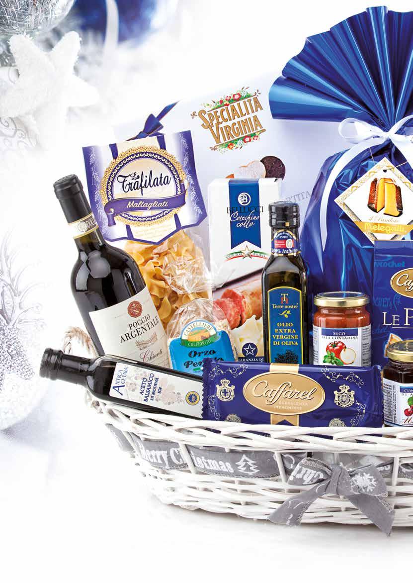 56 IMBALLO 79X39X35H - CESTO IN VIMINI OVALE BIANCO PANDORO CLASSICO MELEGATTI GR 750 INCARTATO A MANO - VINO CHIANTI POGGIO ARGENTALE DOCG 75 CL - SPUMANTE BRUT CONTE DI CAVOUR GANCIA 75 CL 75 CL -